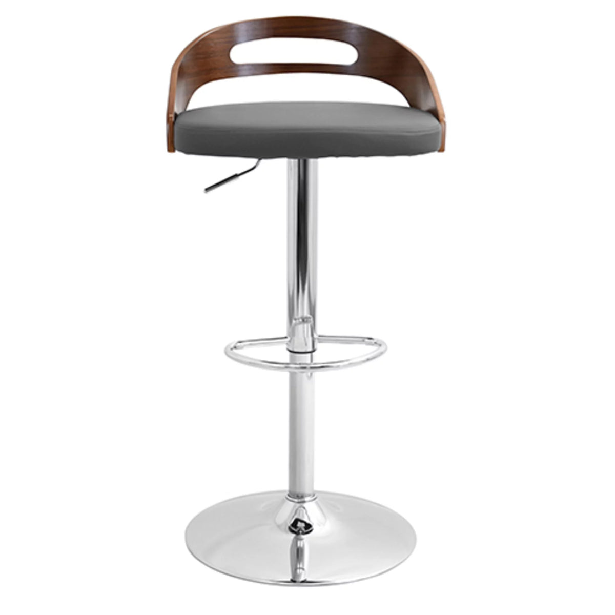 Adjustable Swivel Barstool in Walnut and Grey Faux Leather J144