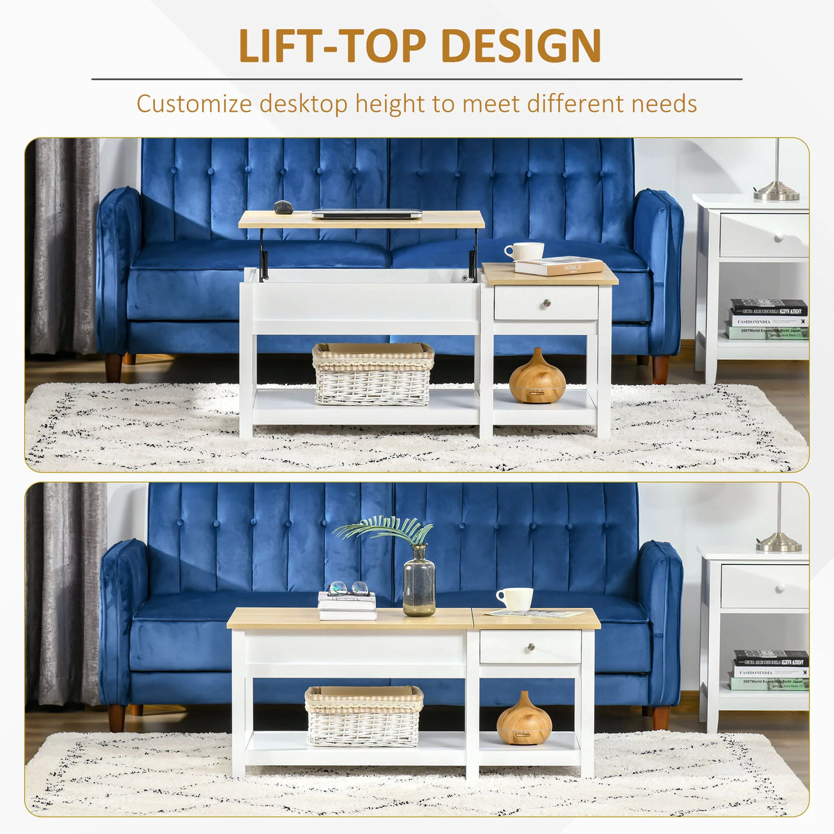 Oak Lift-up Coffee Table with Hidden Storage C457981