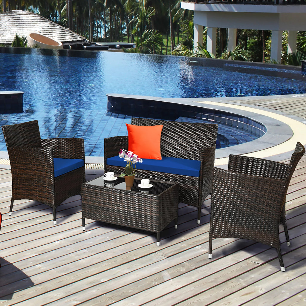 8 Pc Patio Furniture Set Cushioned Sofa Coffee Table T90303