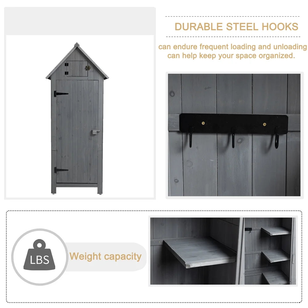 Gray Outdoor Wood Storage Cabinet with Shelves B1005