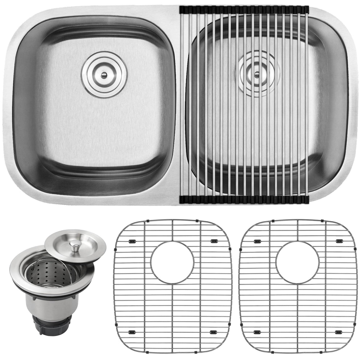 32 1/2" 16-Gauge Stainless Steel Undermount Double Basin Kitchen Sink Y172