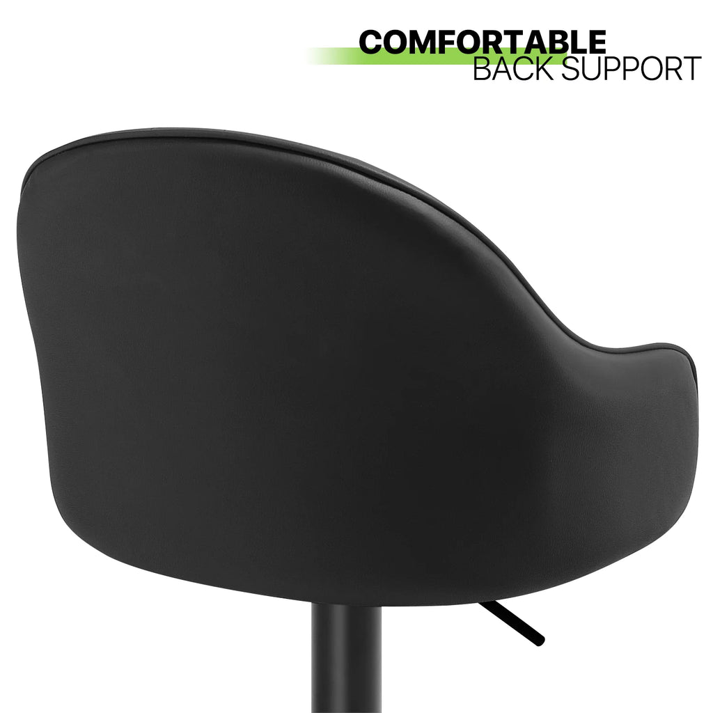 Set of 2 Adjustable Height Black Faux Leather Swivel Bar Stools C9372