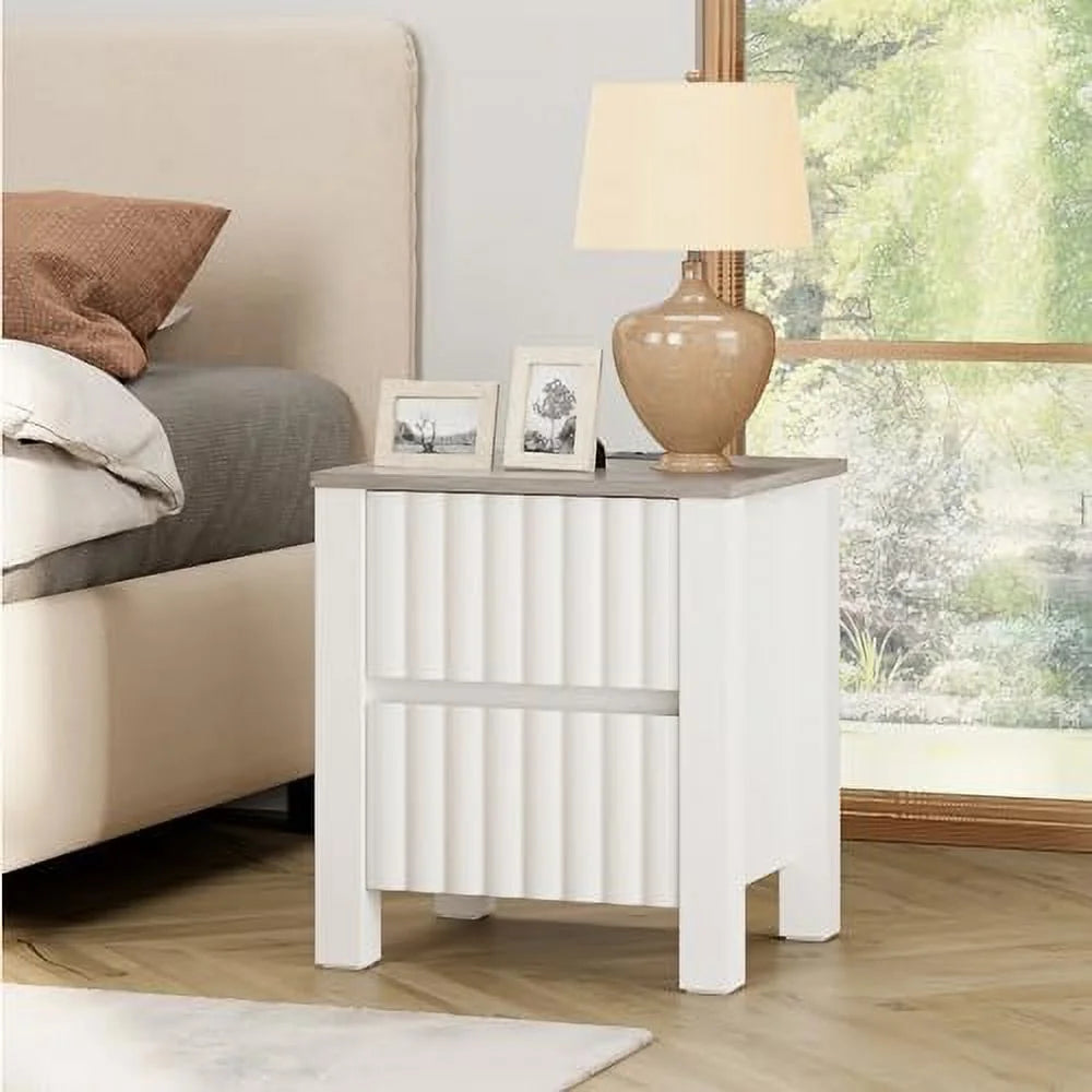 White 2 Drawer End Table with Charging Station W33813
