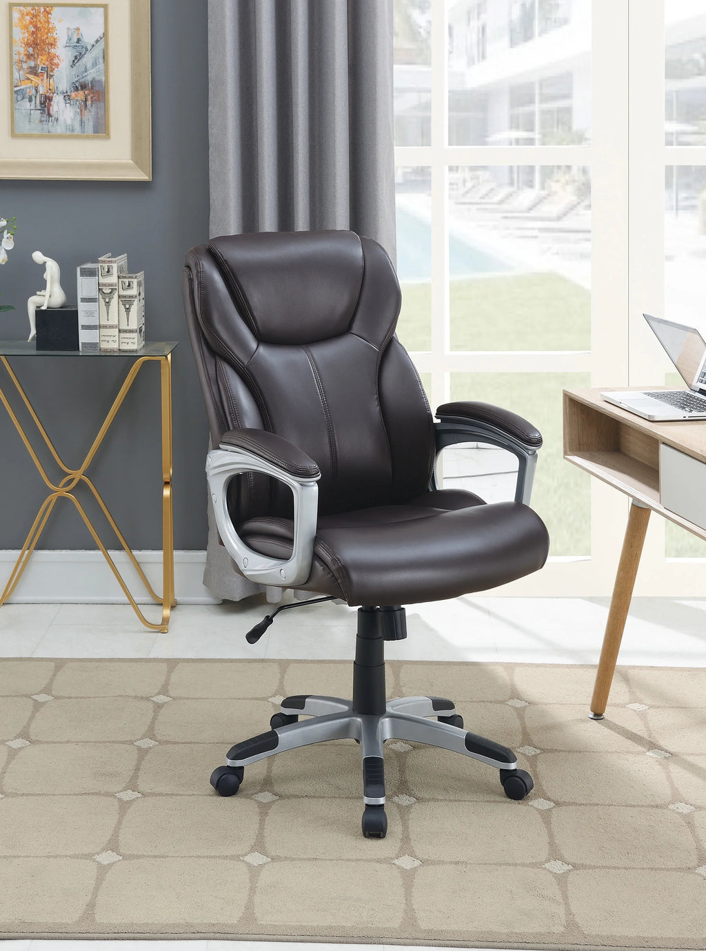 Brown Office Chair with Adjustable Height and Padded Armrests L5289