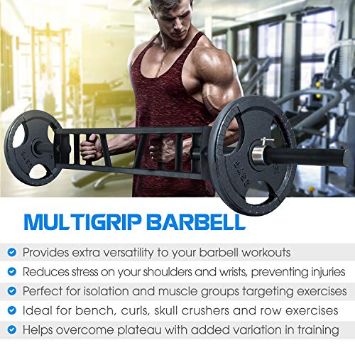 Multi Grip Barbell & Cable Attachment with 2 Collars U7414