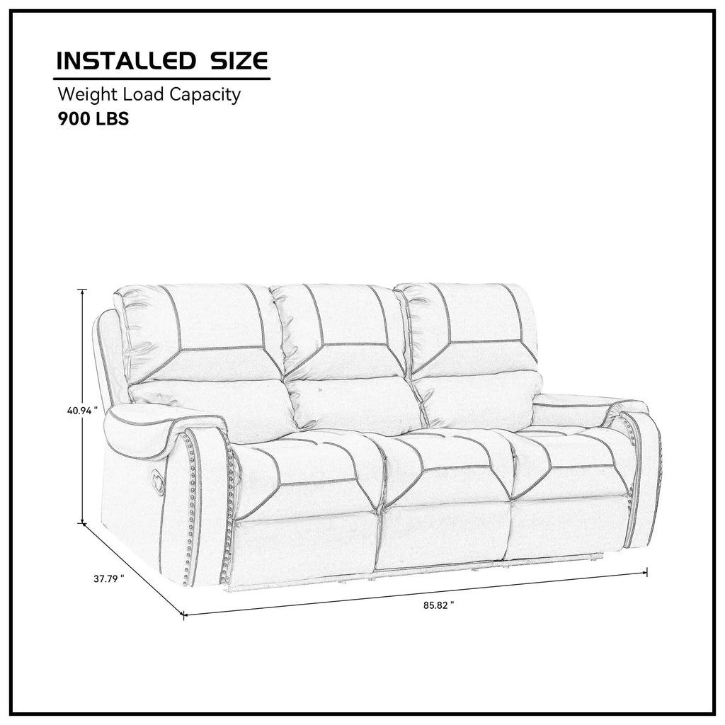 3-Seater Reclining Faux Leather Sofa with Drop-Down Table and Cup Holders F812