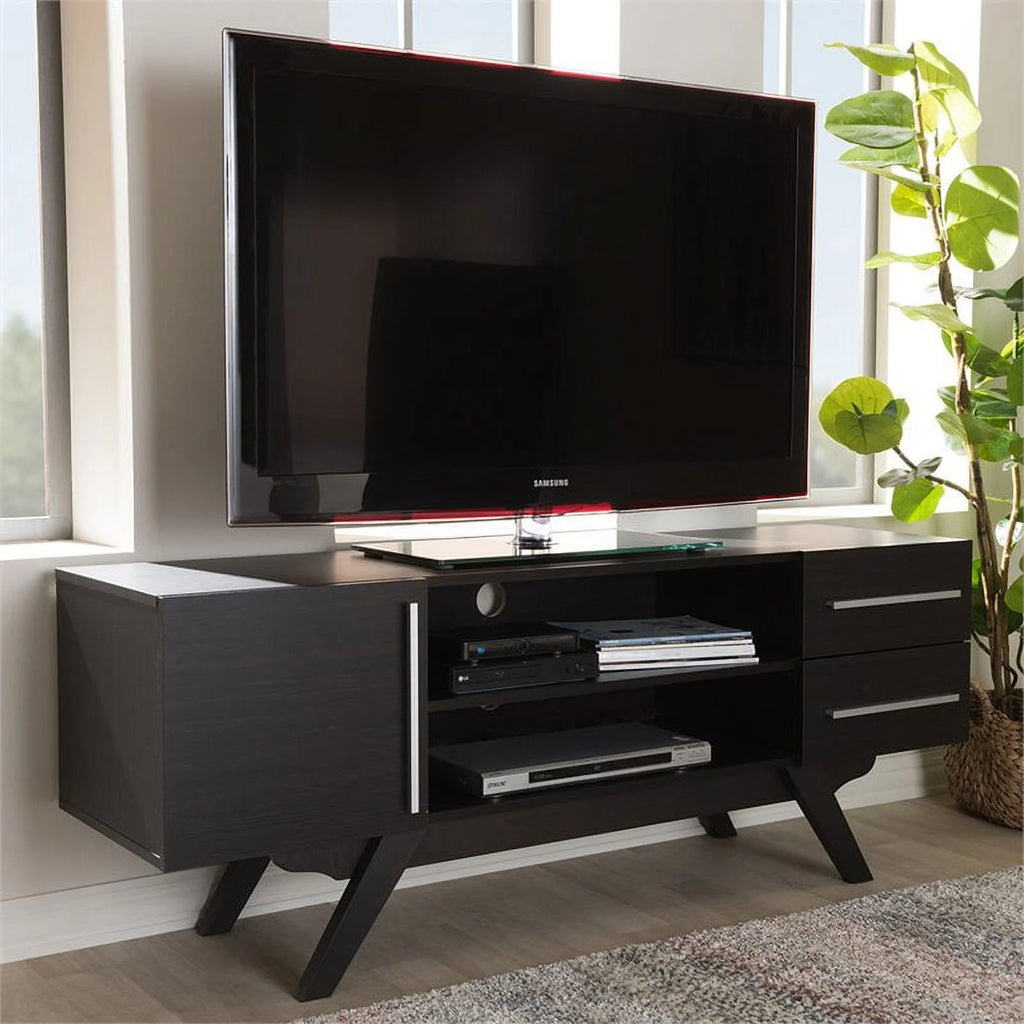 60" Mid-Century Modern TV Stand Console Entertainment Center in Dark Brown J59983
