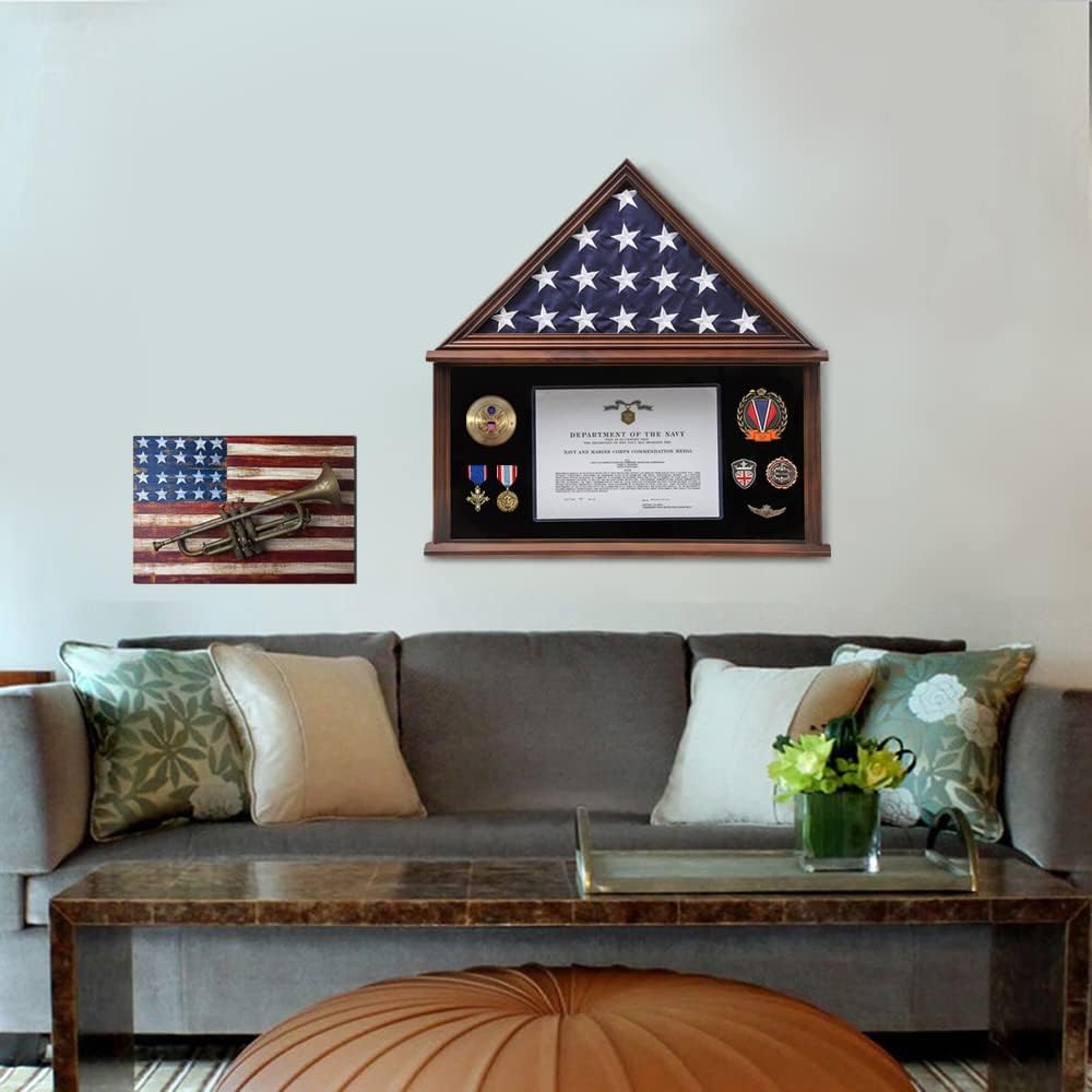 Large Solid Wood Flag Display Case with Certificate Holder L589580