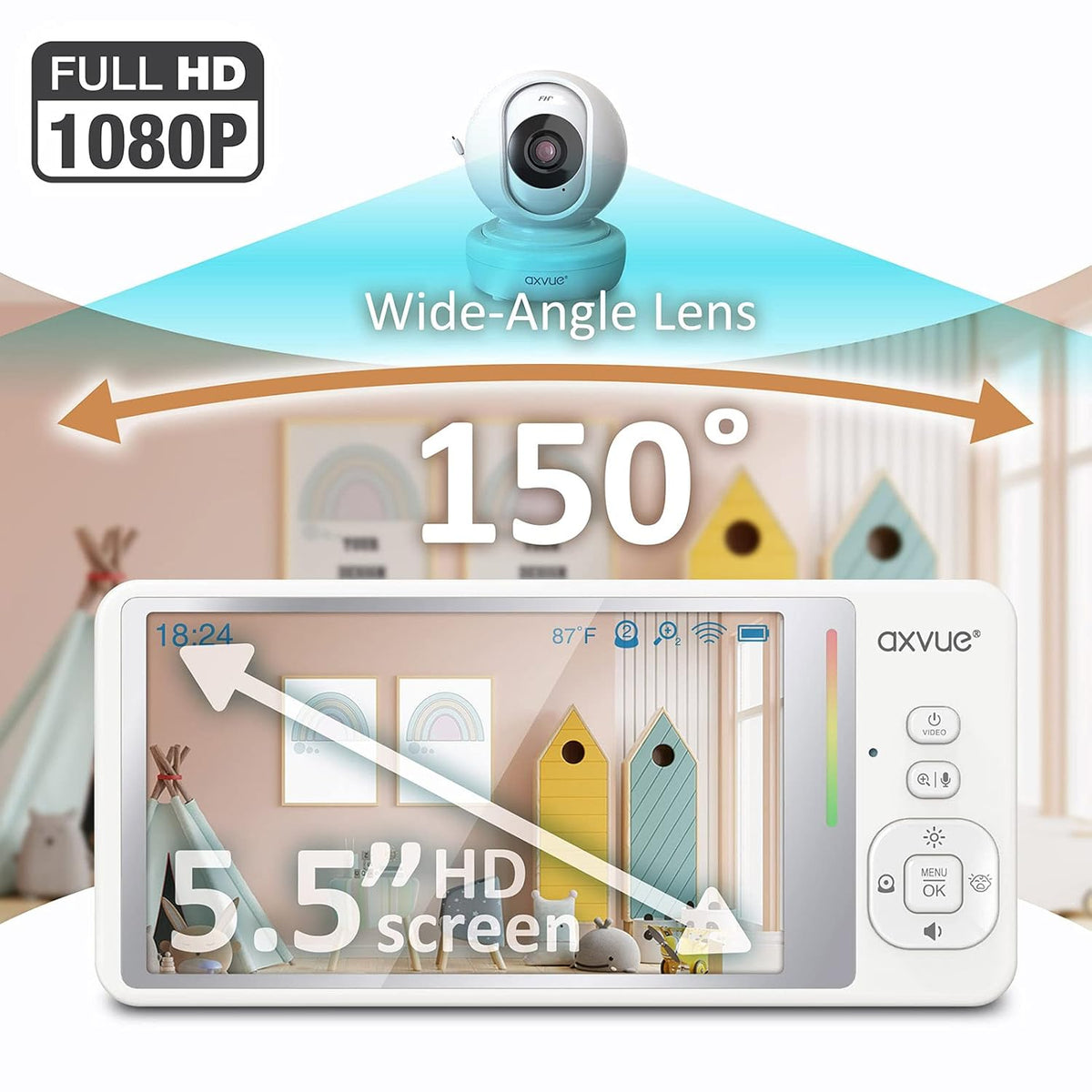 Video Baby Monitor with 5.5” Screen and 1080P Pan/Tilt Camera E294