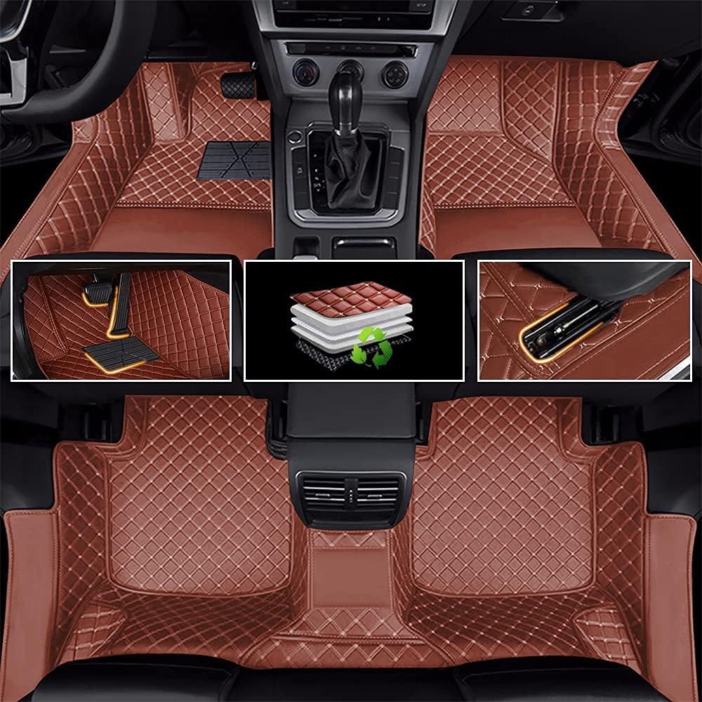 Car Floor Mats Luxury Leather Non-Slip Front & Rear All Weather Red Z11233