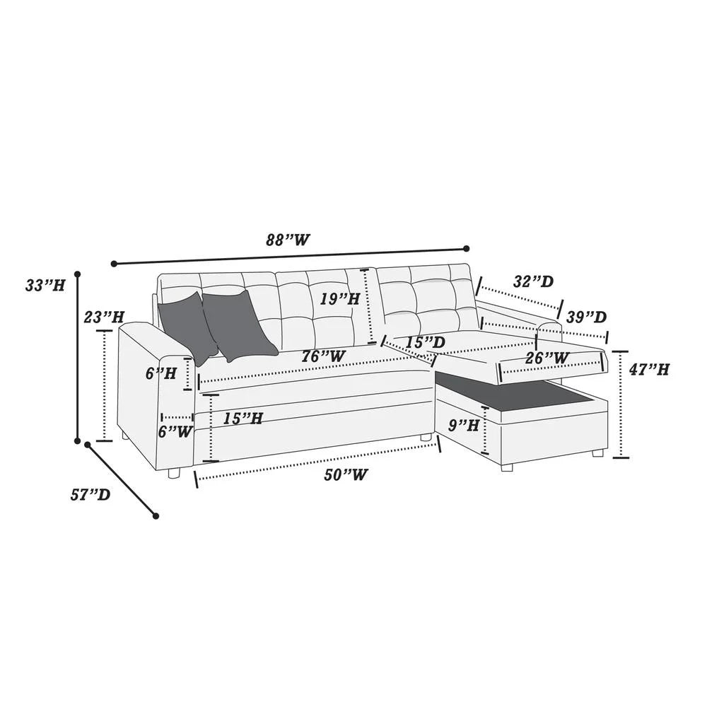 Ash Black Polyfiber Convertible Sectional P6863
