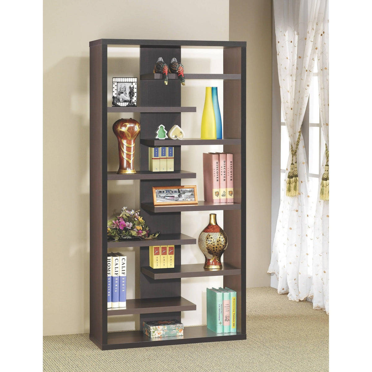 Modern Asymmetrical Weave Design Cappuccino Bookcase C984