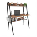 Brown Computer Desk with Hutch and Storage Shelves Q677
