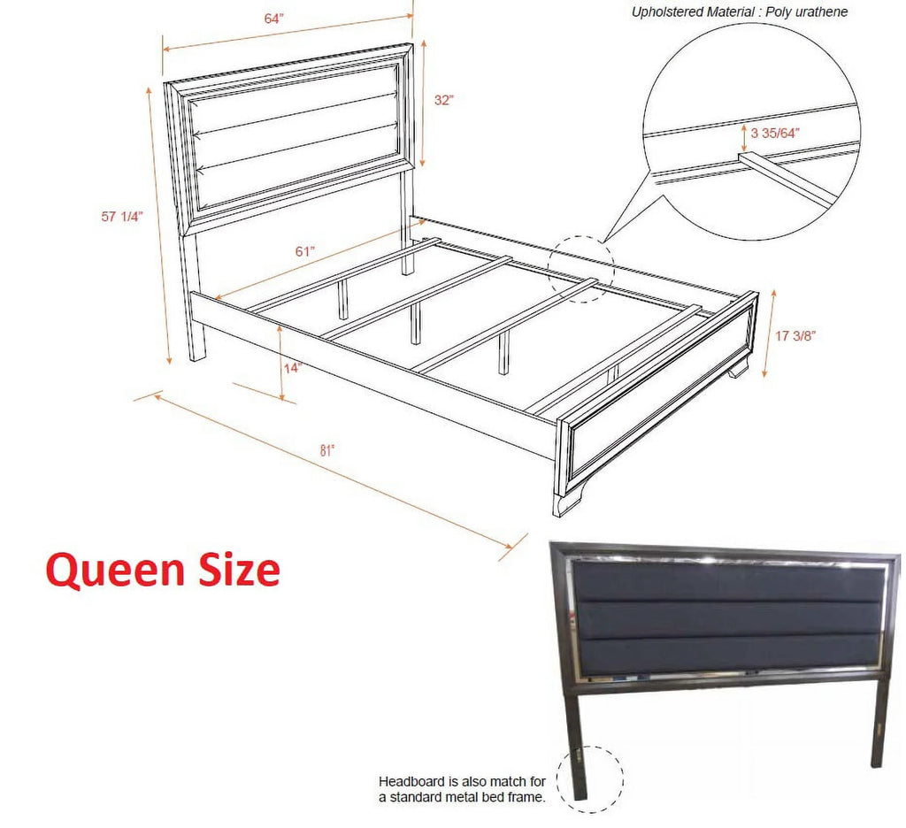 5 Piece Queen Size Gray Wood Bedroom Set T2668