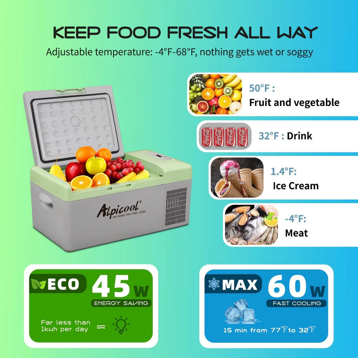 Portable 12 Volt Car Refrigerator 53 Quart Freezer T905