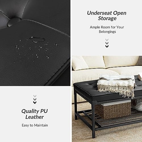 Tufted Leather Padded 2-Tier Coffee Table Ottoman F977373