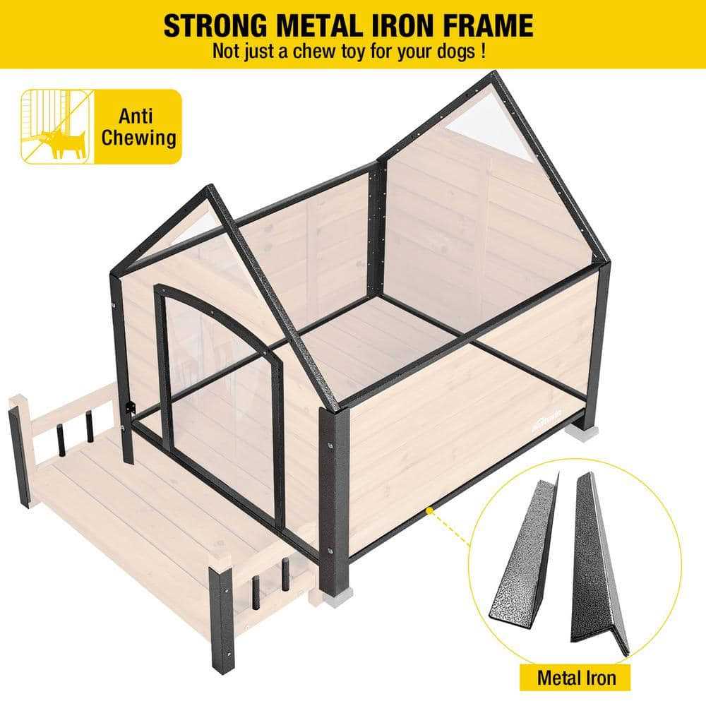 Outdoor Dog House with Porch Iron Frame E5948