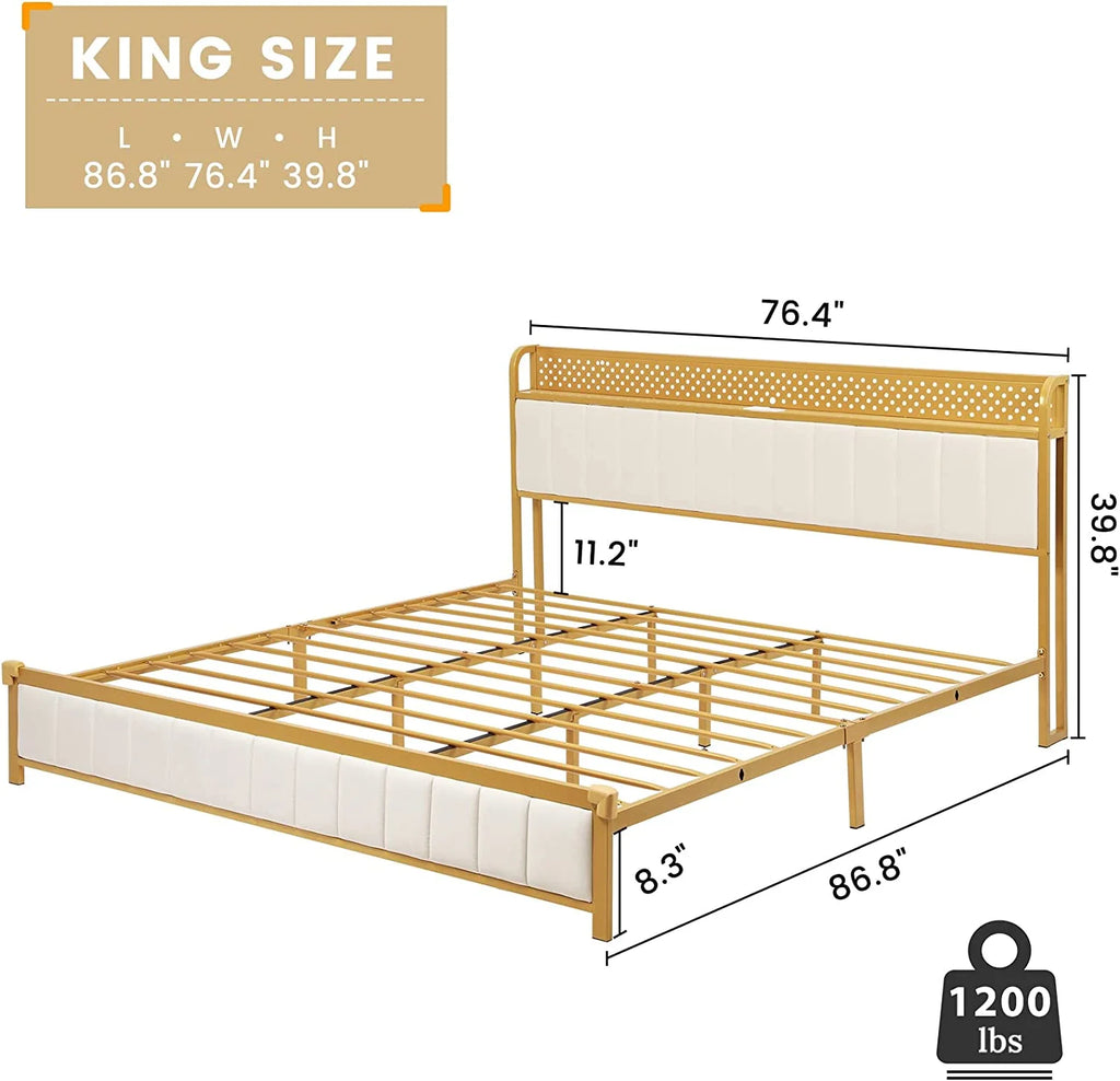 LED Queen Bed Frame with Storage Headboard and Drawers Z5430