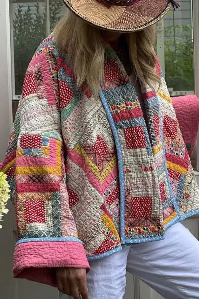 Vintage Geometric Printing Scarf Collar Outerwear F189