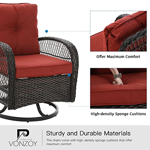 3 Pieces Wicker Patio Furniture Set with Swivel Glider Rocker and Table P798391