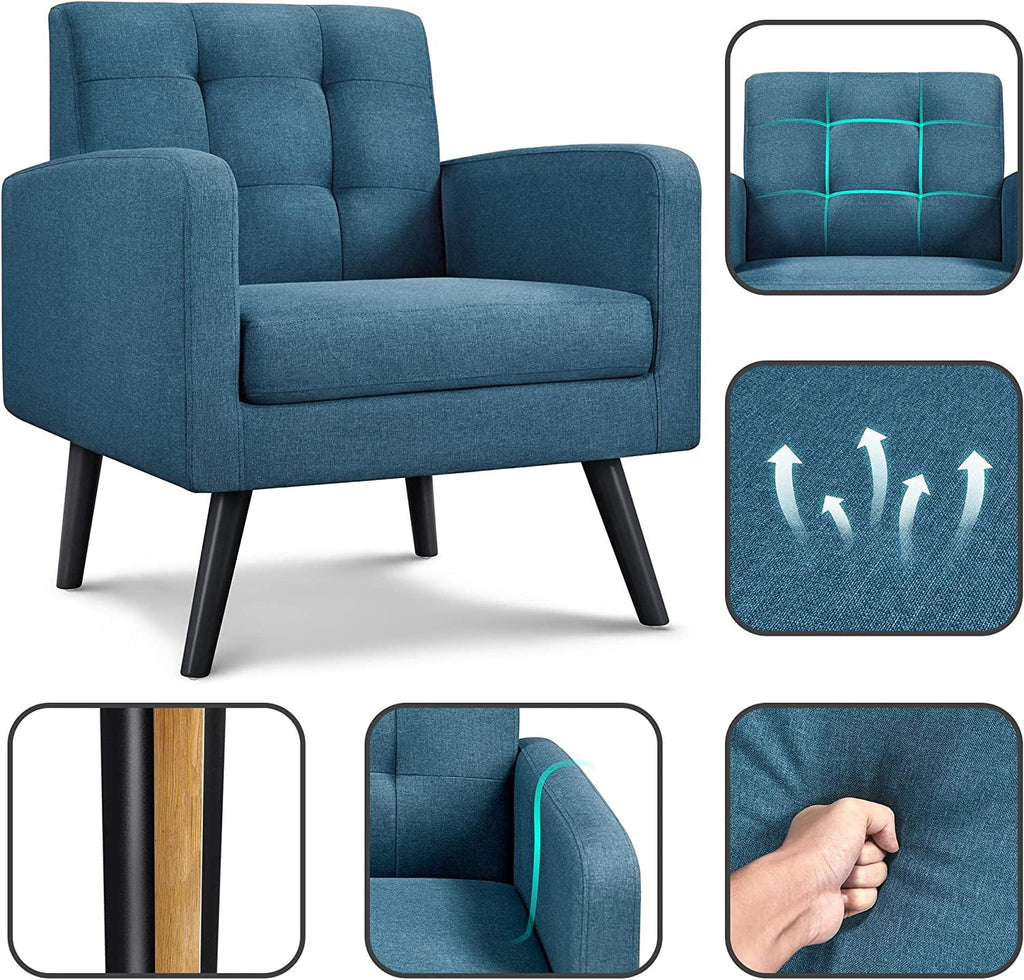 Mid-Century Accent Chair with Wood Legs, Navy Blue P5265