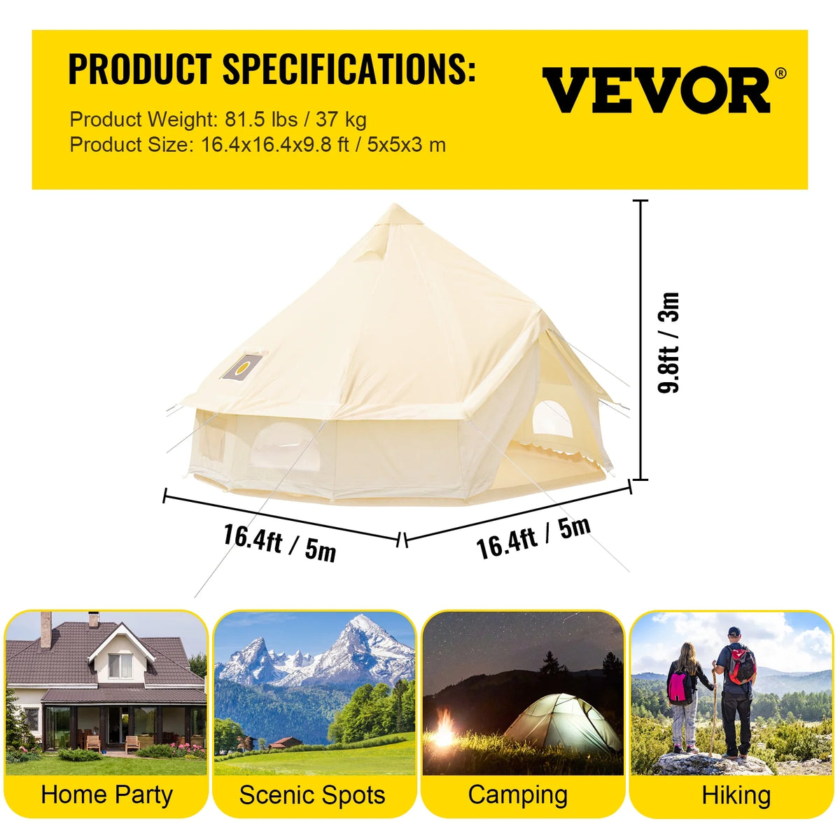 4-Season 8-10 People Waterproof Cotton Canvas Bell Tent E35508
