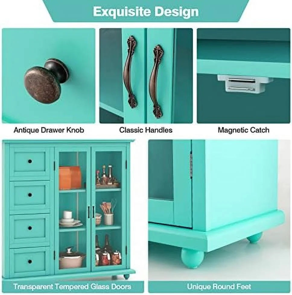 Blue Buffet Sideboard with 2 Doors 4 Drawers Q585