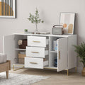 White Modern Sideboard Buffet Storage Cabinet with Gold Metal Legs I38823