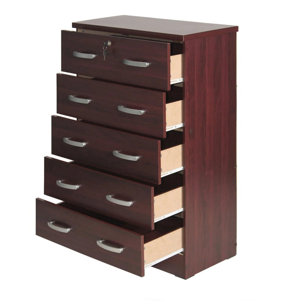 Twin Captains Bed & Dresser with Lock in Mahogany A103