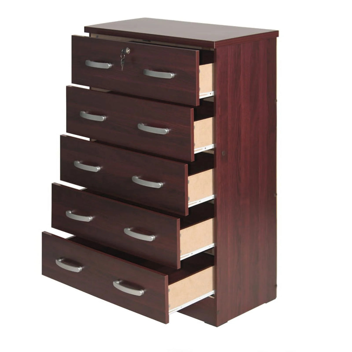 Twin Captains Bed & Dresser with Lock in Mahogany A103