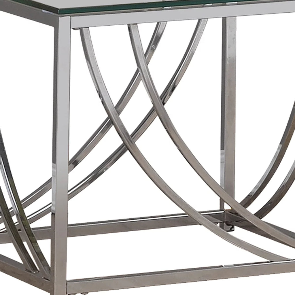 Tempered Glass Top End Table with Metal Tubular Legs I54575