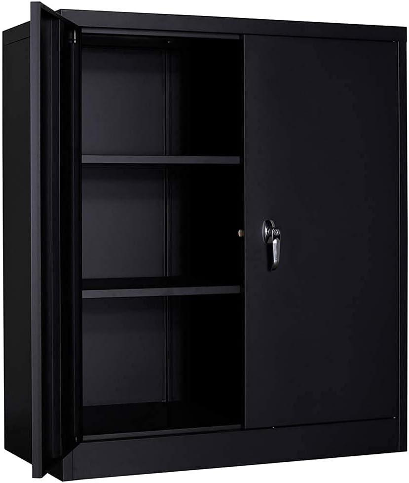 Metal Storage Cabinet with Lock and Wheels, Black P685