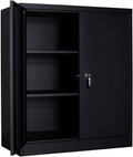 Metal Storage Cabinet with Lock and Wheels, Black P685