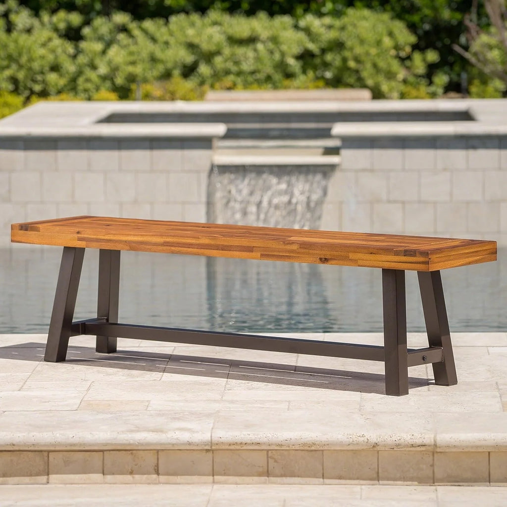 Acacia Wood and Metal Bench B10890