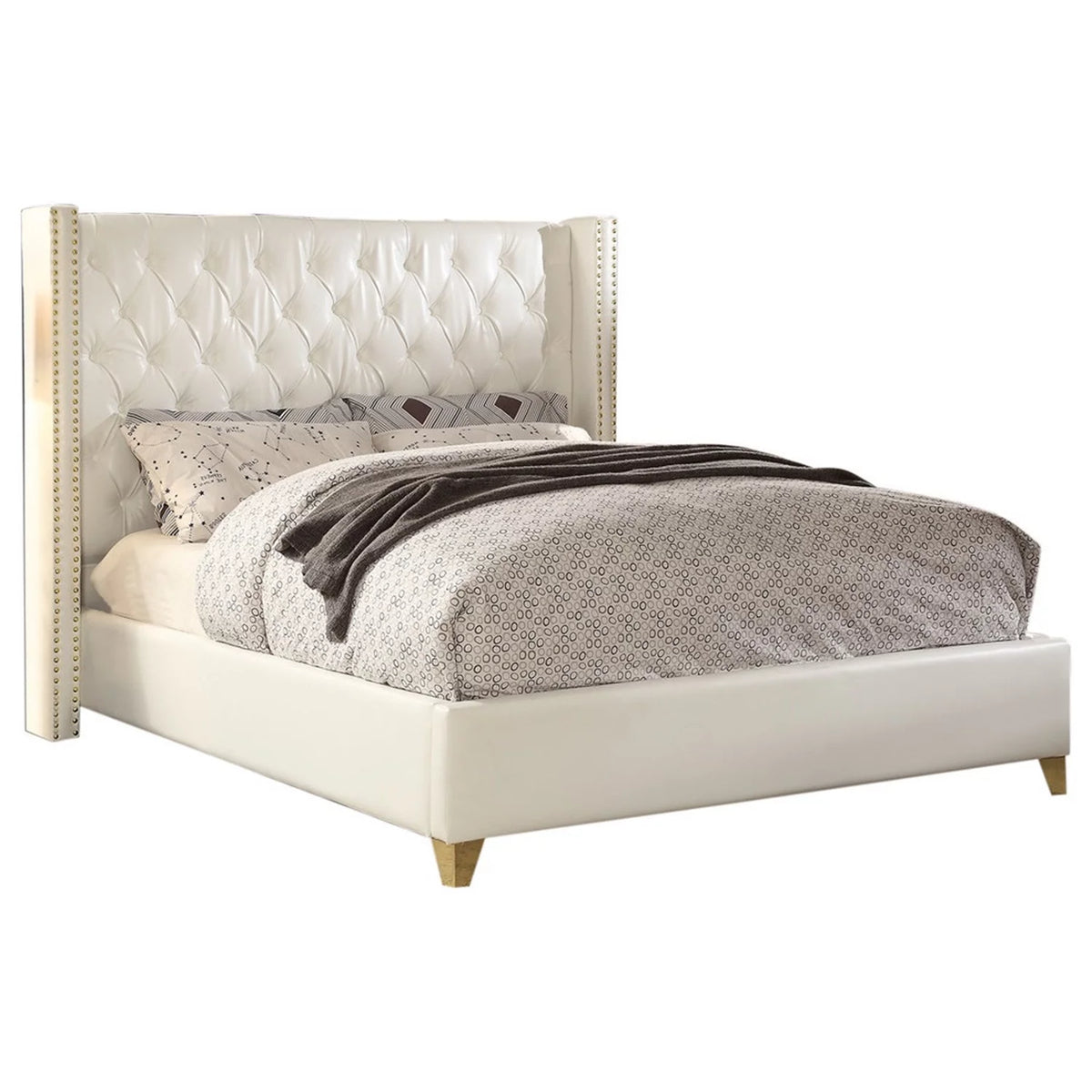 White Bonded Leather King Bed S6674