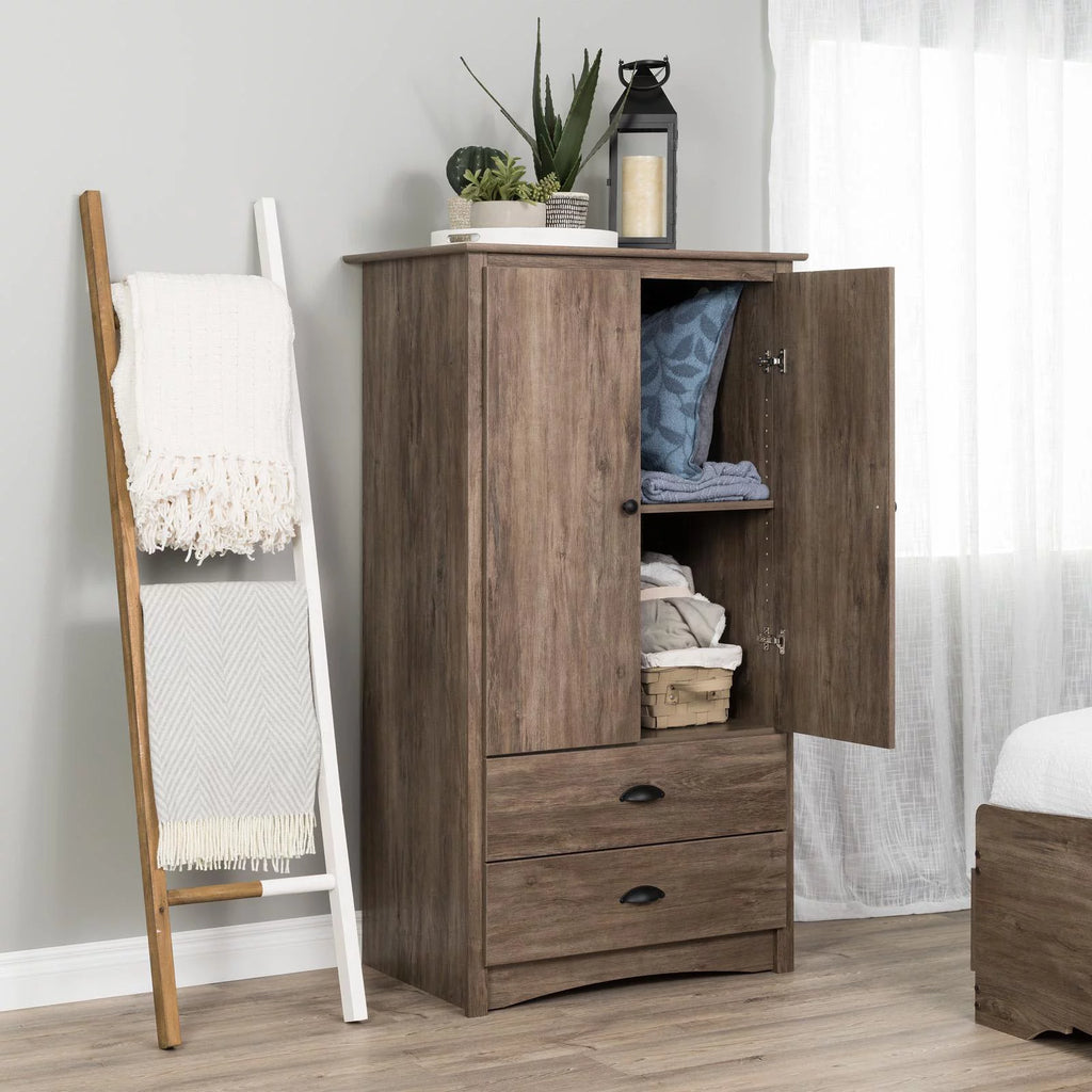 2 Door Wooden Bedroom Armoire in Drifted Gray T884