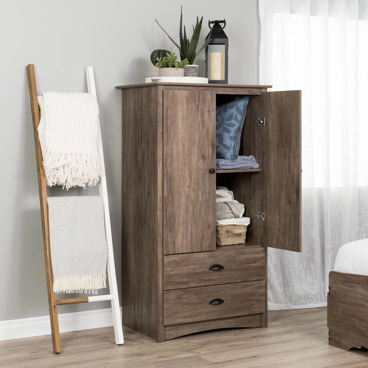 2 Door Wooden Bedroom Armoire in Drifted Gray T884