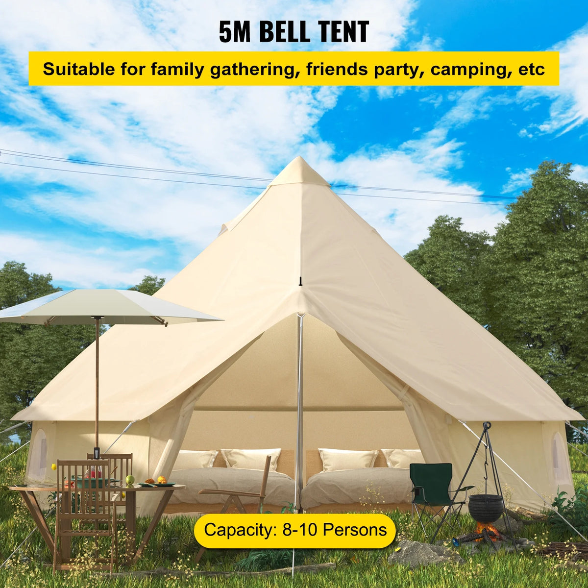 4-Season 8-10 People Waterproof Cotton Canvas Bell Tent E35508