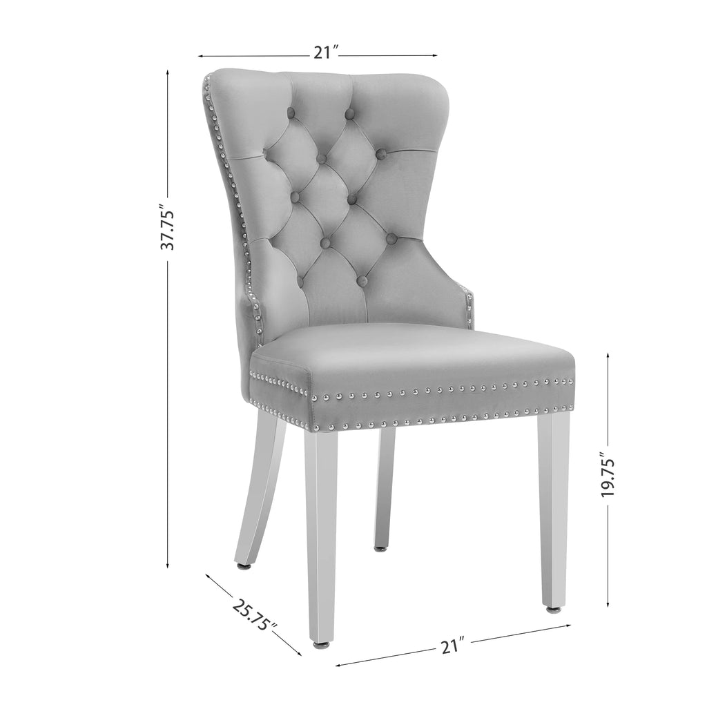 Velvet Wingback Dining Chairs Set of 2 Light Gray R4786