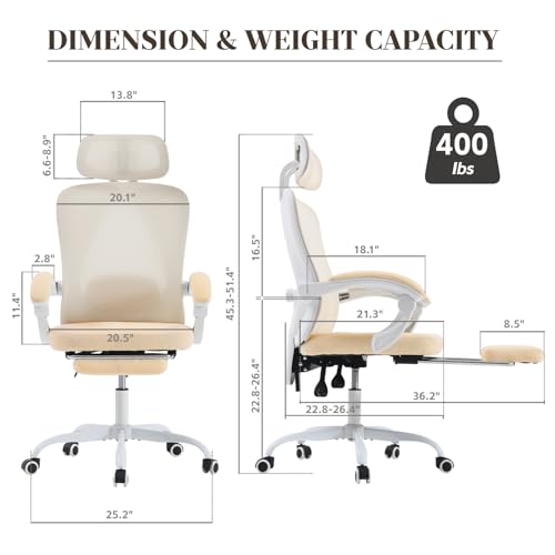 Ergonomic Office Chair with Footrest, Mesh, Adjustable Lumbar Support U54161