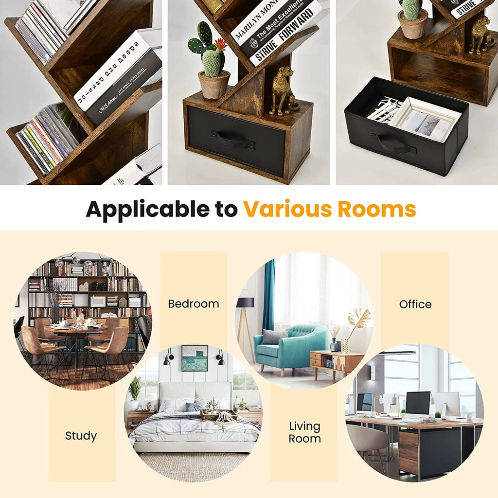 10 Shelf Wooden Bookshelf with Drawer J533