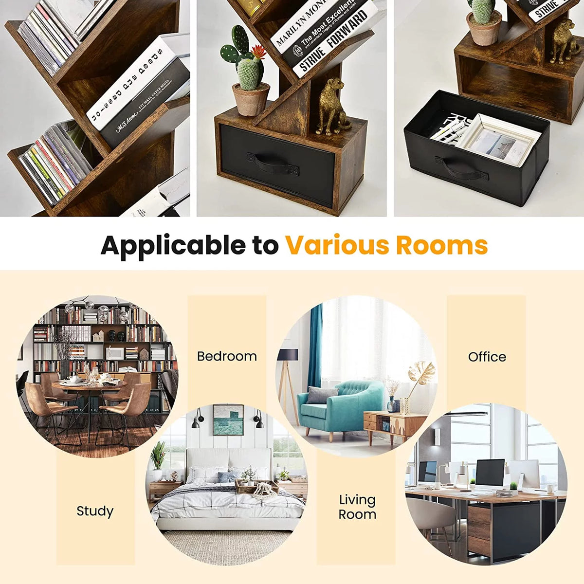 10 Shelf Wooden Bookshelf with Drawer J533