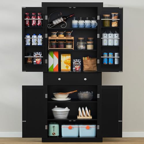72” Black Kitchen Pantry Cabinet with 4 Doors and 1 Drawer E651