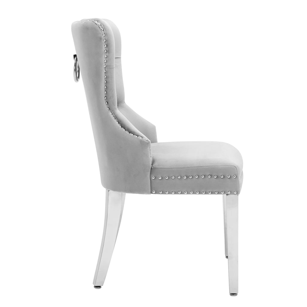 Velvet Wingback Dining Chairs Set of 2 Light Gray R4786