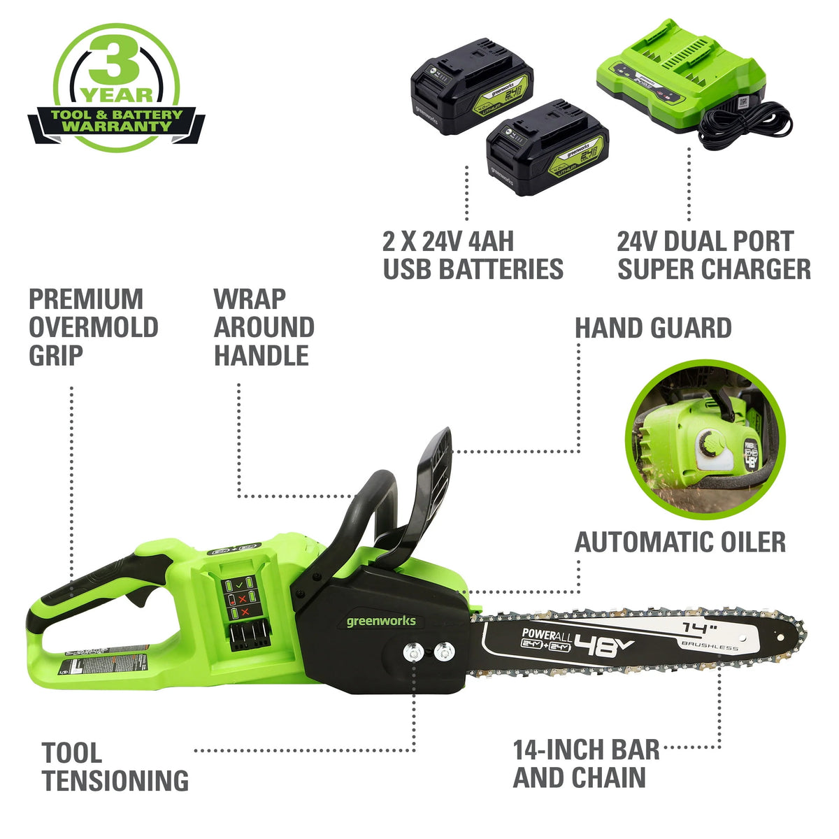48V Cordless 14-inch Brushless Chainsaw P882