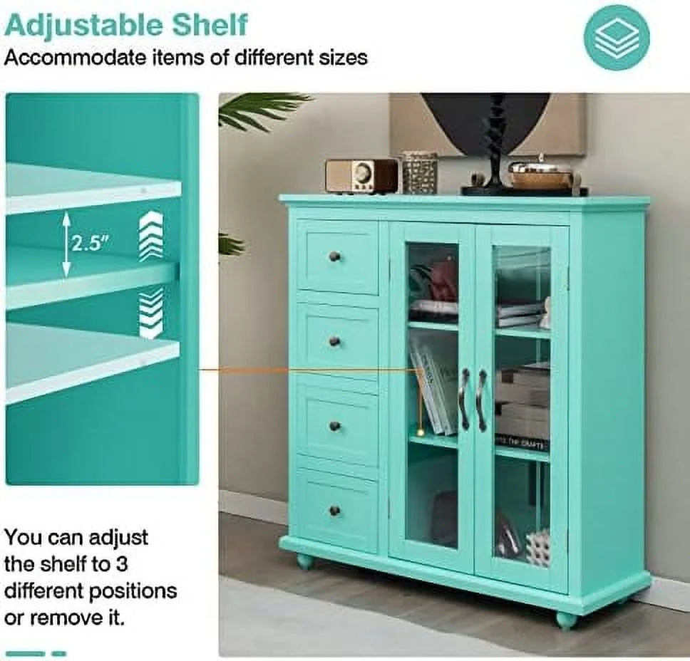 Blue Buffet Sideboard with 2 Doors 4 Drawers Q585