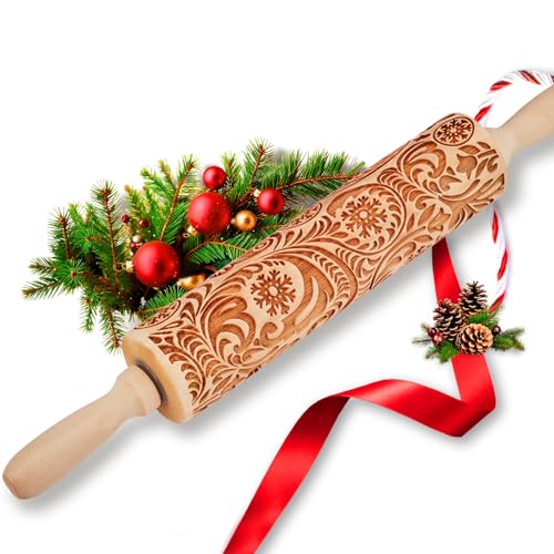 Wooden Embossed Rolling Pin with Snow Pattern N35664