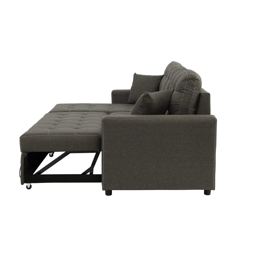 Ash Black Polyfiber Convertible Sectional P6863