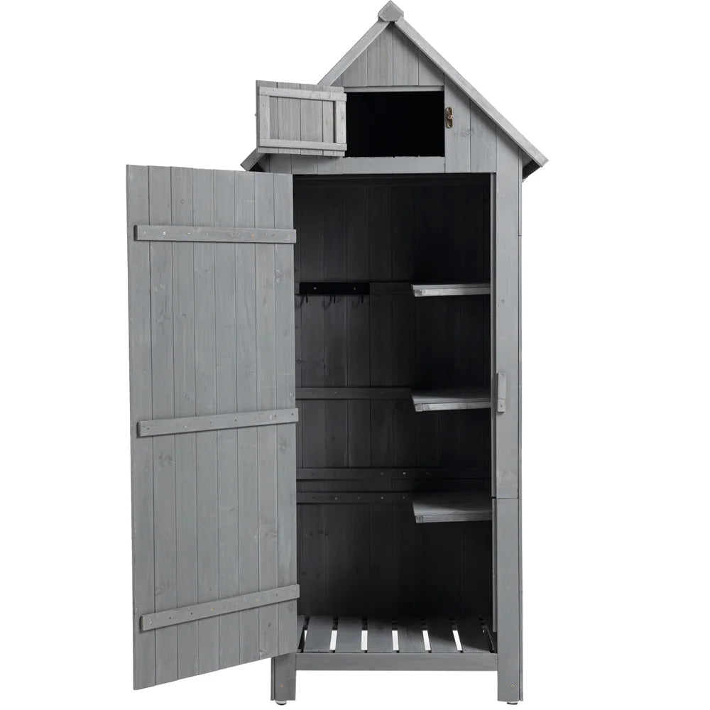 Gray Outdoor Wood Storage Cabinet with Shelves B1005