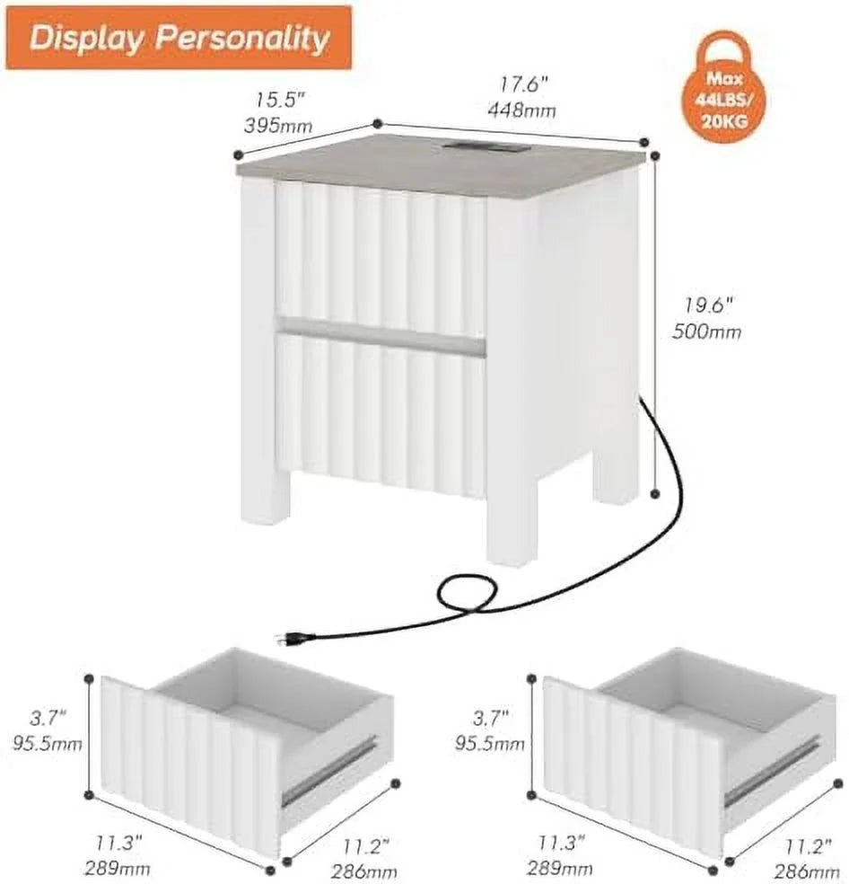 White 2 Drawer End Table with Charging Station W33813